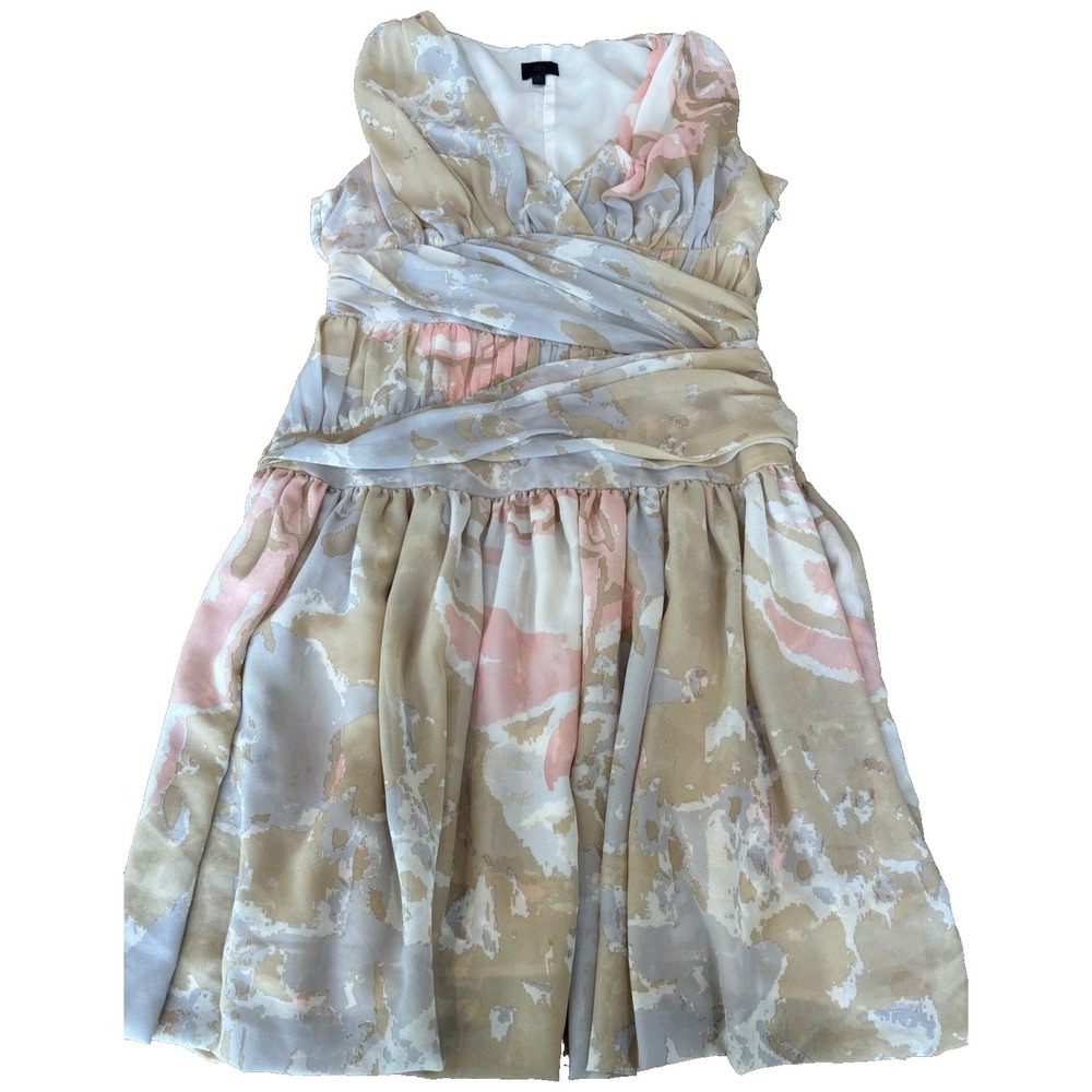 Banana Republic pink beige and tan chiffon dress ruched waist detail size 12